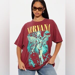 NIRVANA Fashion Nova NWOT Maroon and Teal Graphic Band Tee Shirt
